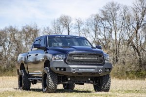 Ram 1500 Classic Front Bumper - Rough Country - LED Bumper with 2in LED Cubes and 20in LED Light Bar - Flat Black - '19-'23
